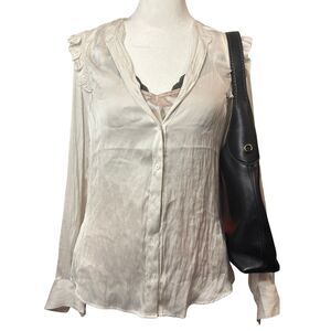 Express Portofino Ruffle Button-Up Blouse White Size S